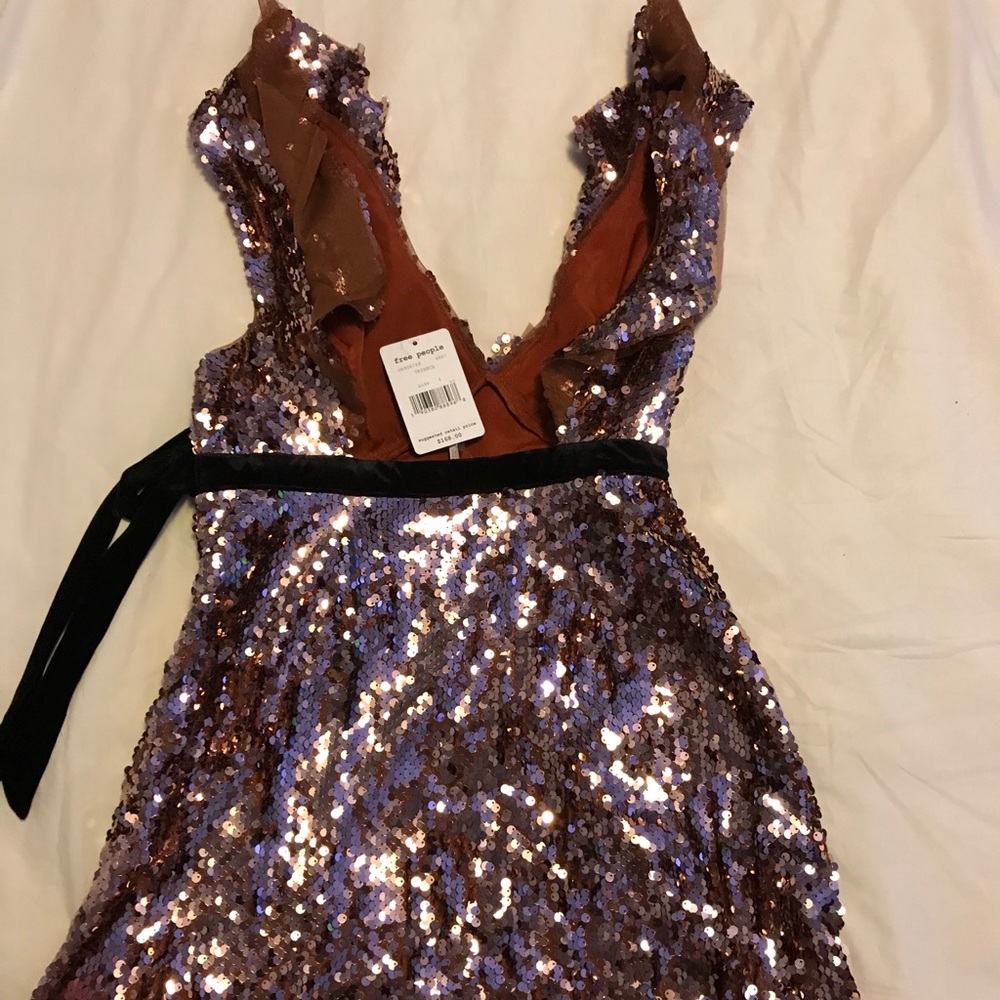 Free People Sequin Mini Dress with Black Velvet Tie - Picture 2 of 6